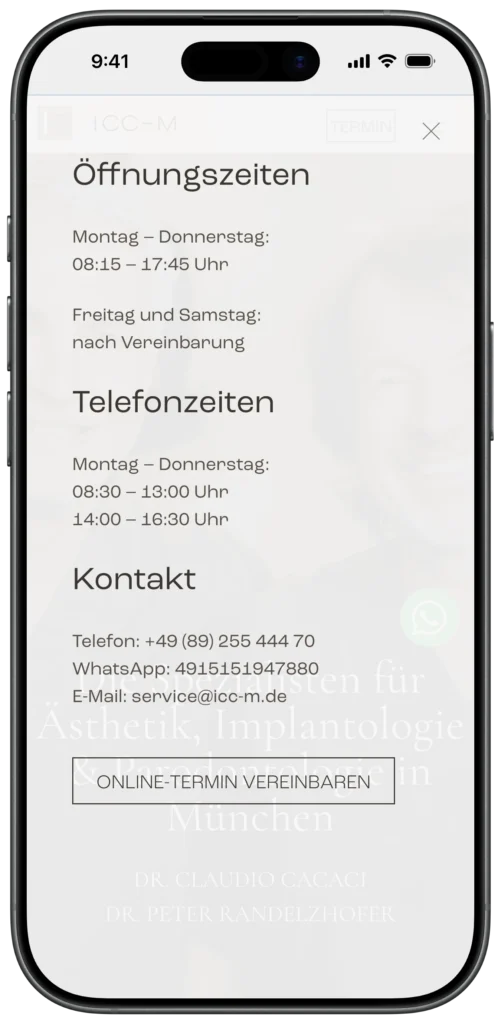 ICC-M Screenshot Mobile Home Seite Kontakt