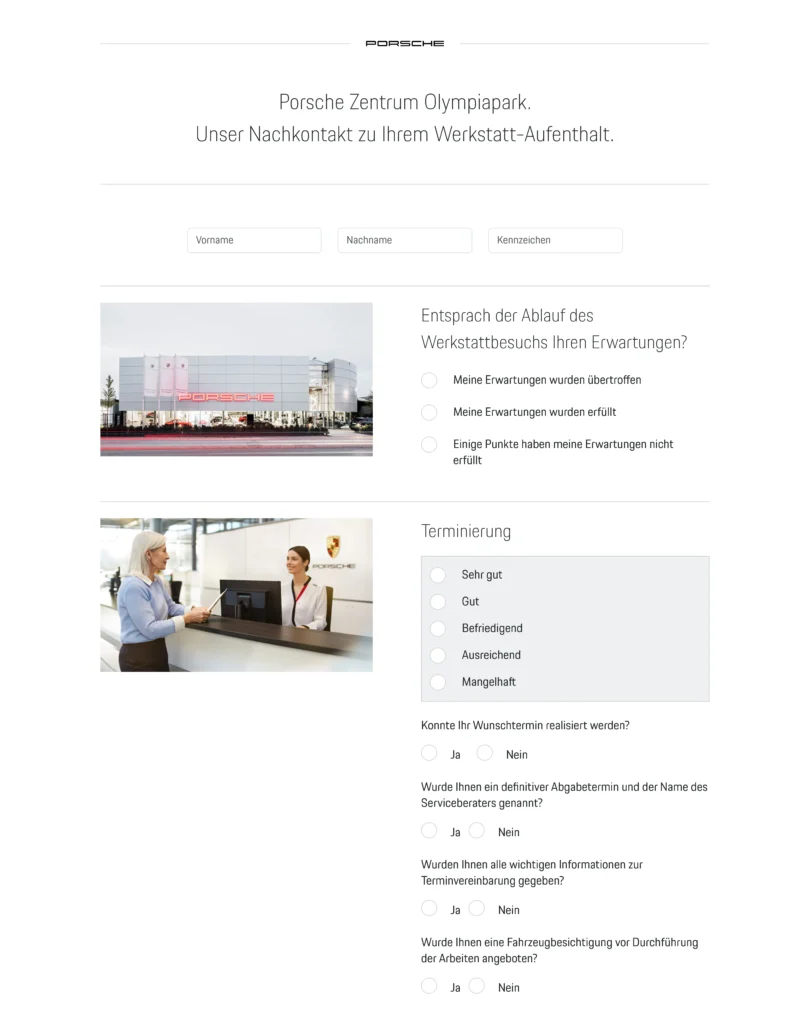 Porsche Zentrum Olympiapark Screenshot Kundenbefragung