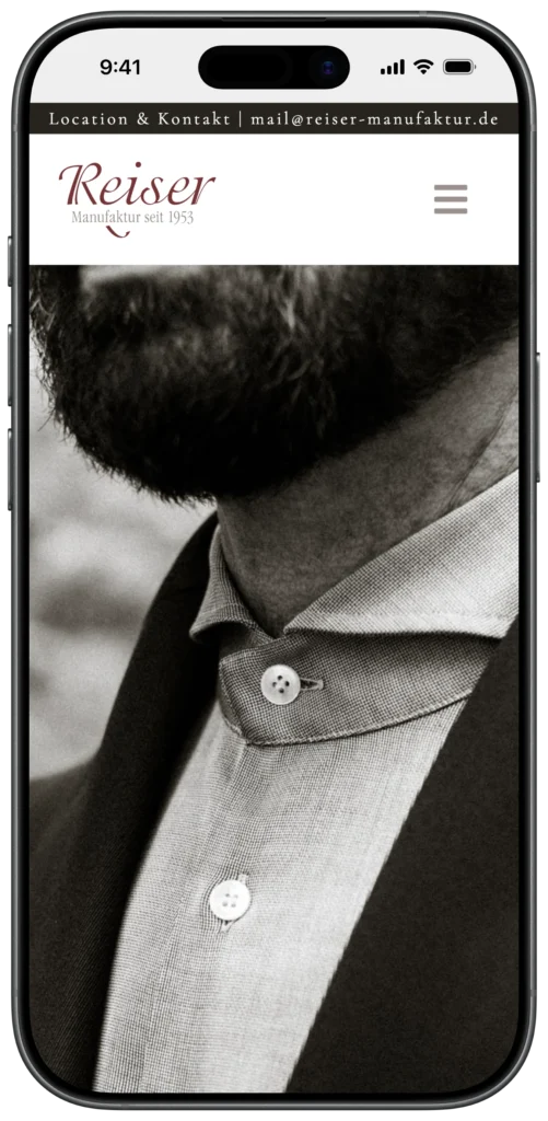 Reiser Manufaktur Screenshot Mobile Home Seite