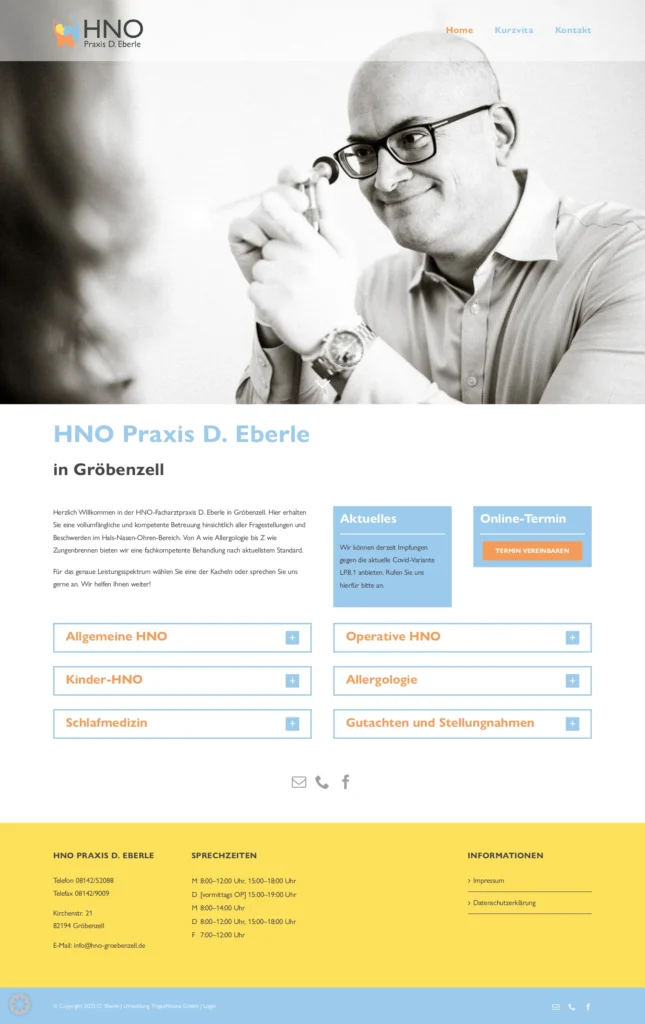 D. Eberle HNO Praxis Screenshot Hauptseite
