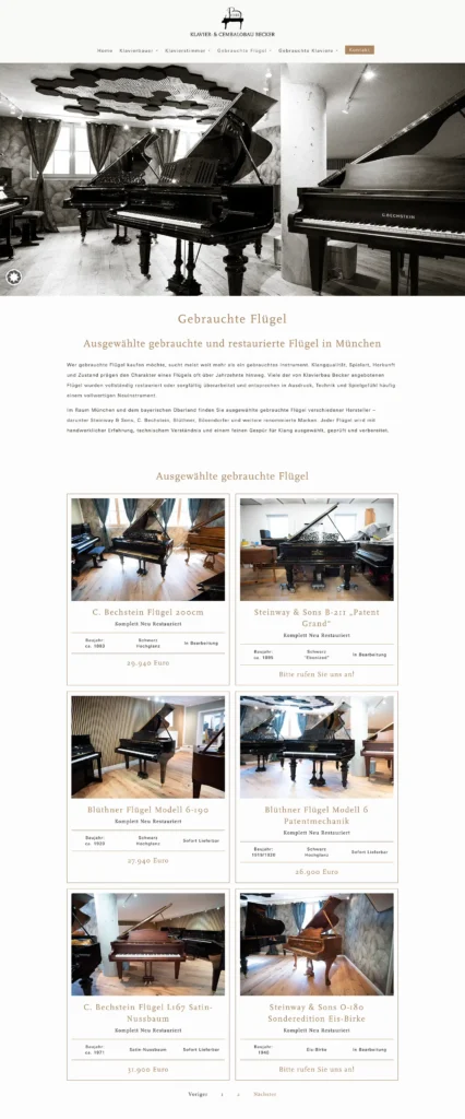 Klavierbau Becker Screenshot Gebrauchte Flügel